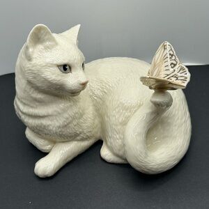 Retired Lenox enchantment, white cat butterfly figurine